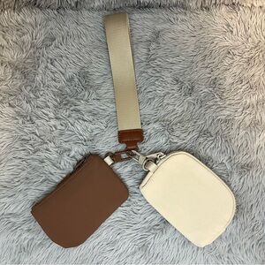 Brown and Cream Dual Pouch Wristlet